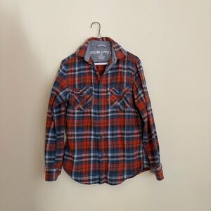 Mossimo Supply Co. Gray, Blue and Red Plaid Shirt
